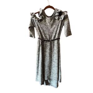 Justice Girls' Gray Cold Shoulder Dress w/ Belt Size 12 Knee Length  3/4 Sleeve